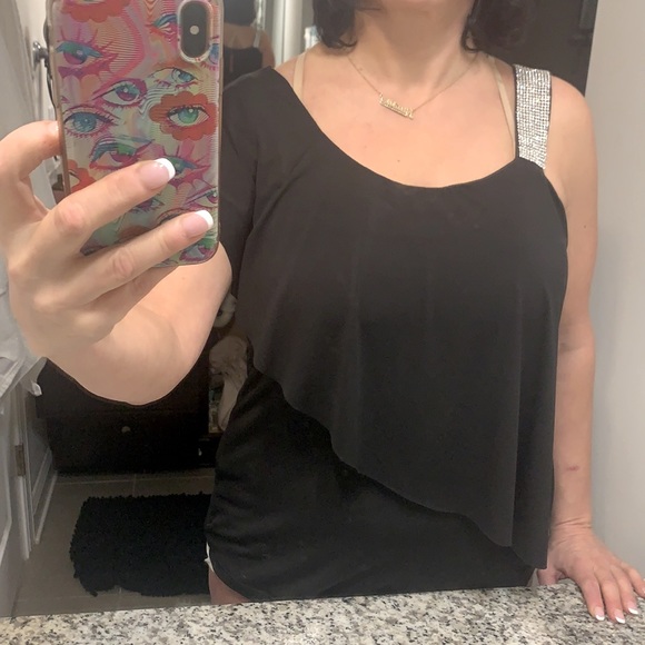 NWT large sexy rhinestone strap on one side , flounced perfectly to hide flaws - Picture 2 of 5